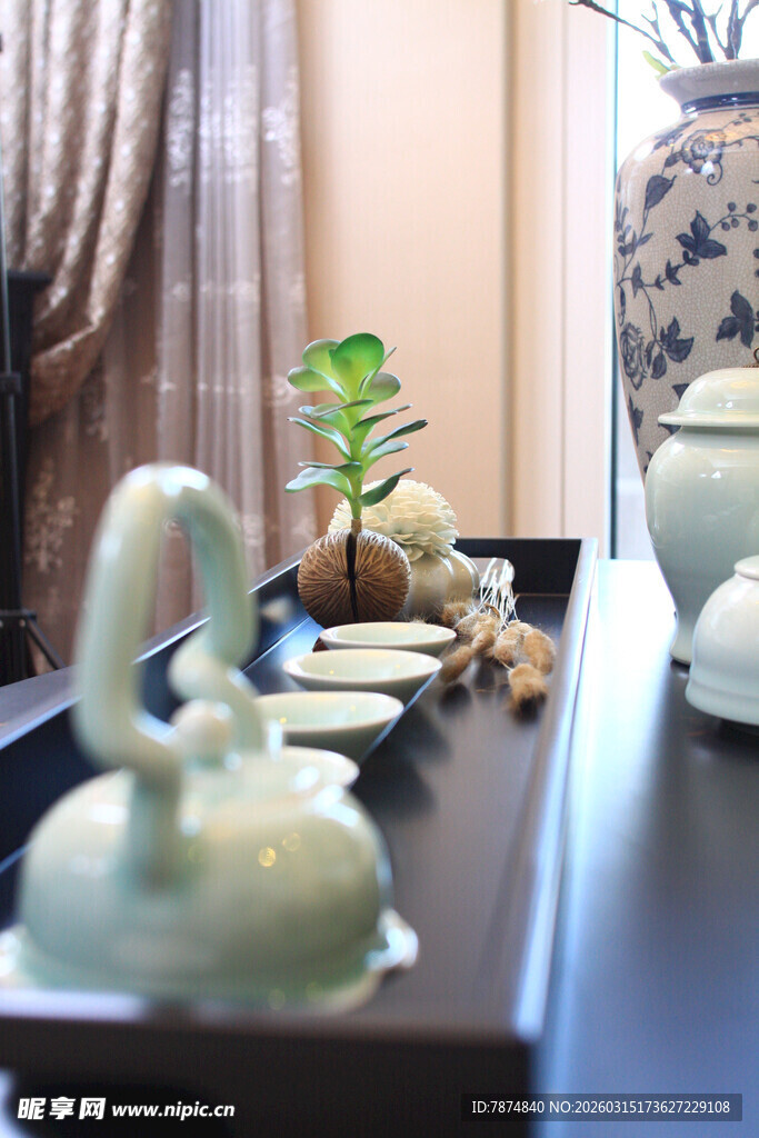 中式雅致茶具摆件组合