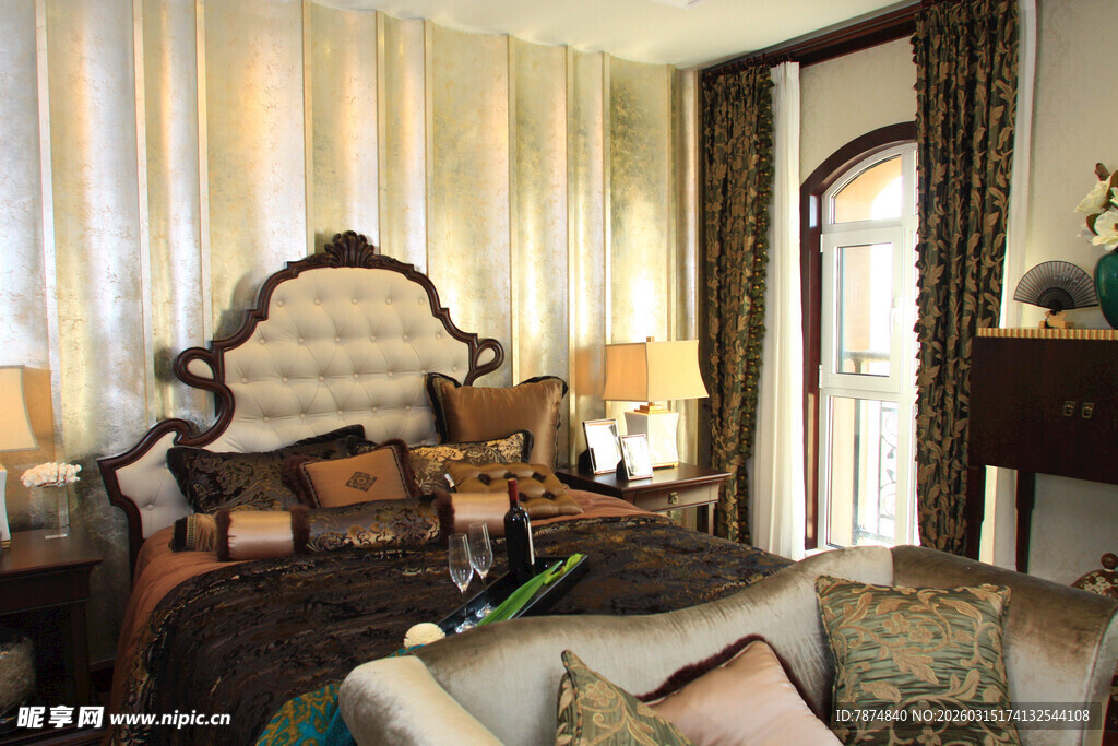 豪华古典风格卧室室内景