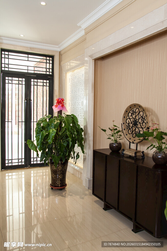 优雅客厅玄关绿植装饰一角