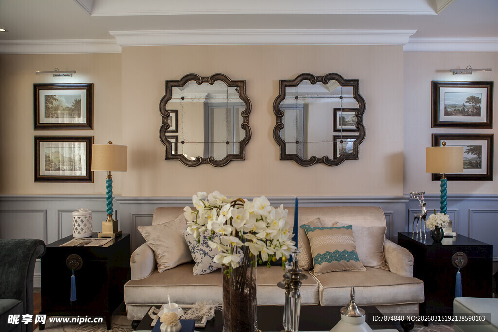 优雅复古风客厅室内装饰