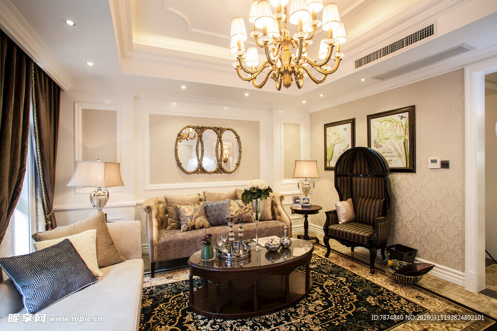 豪华典雅的客厅室内场景