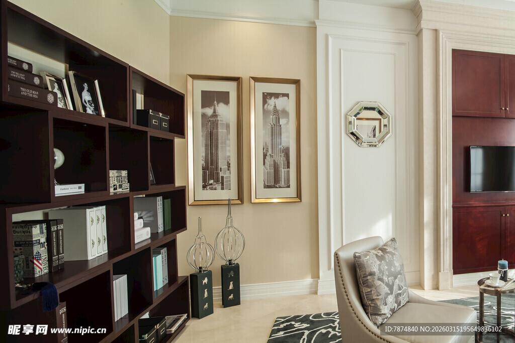 现代奢华书房室内场景