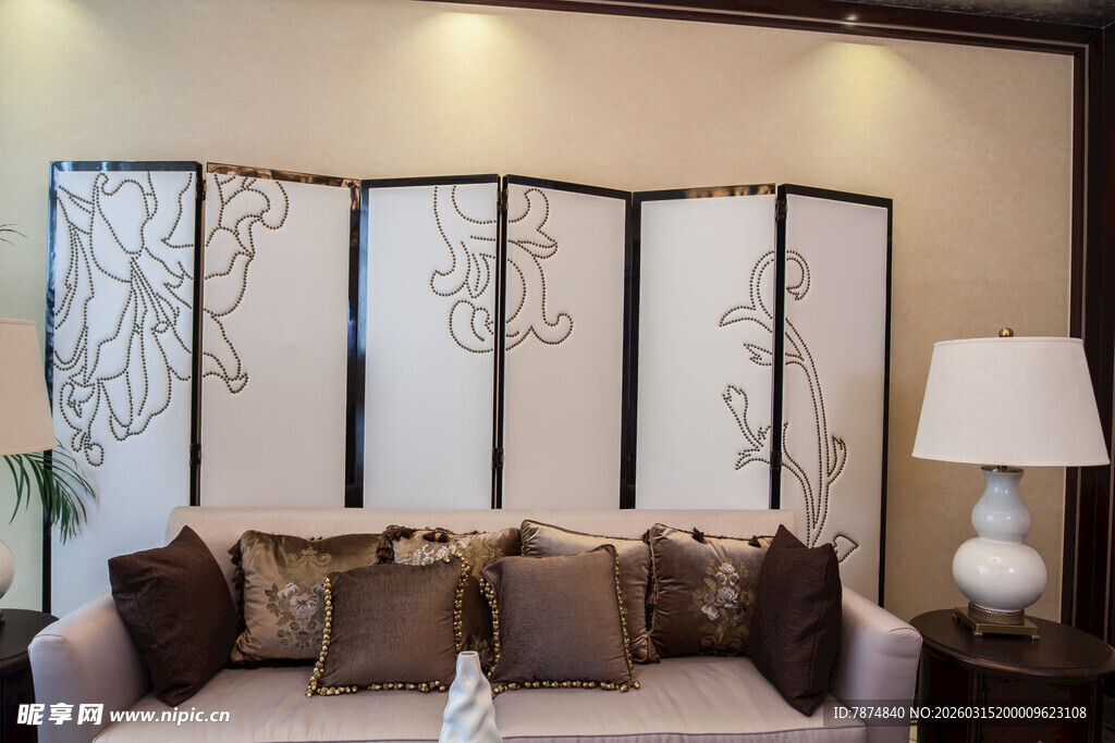 中式客厅屏风沙发装饰场景