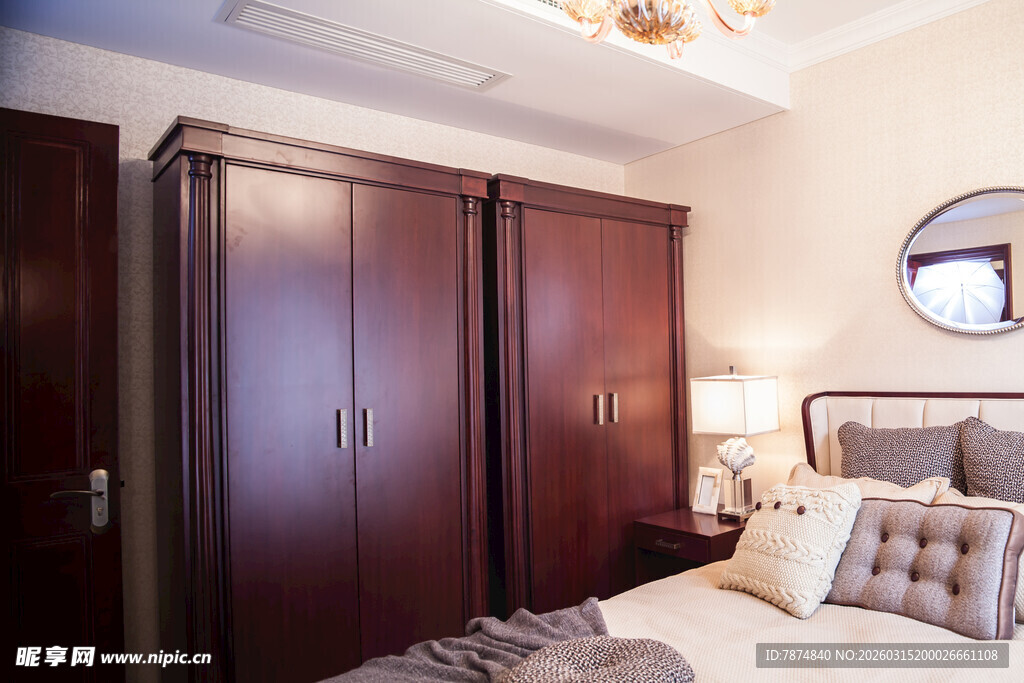 现代简约卧室衣柜与床铺