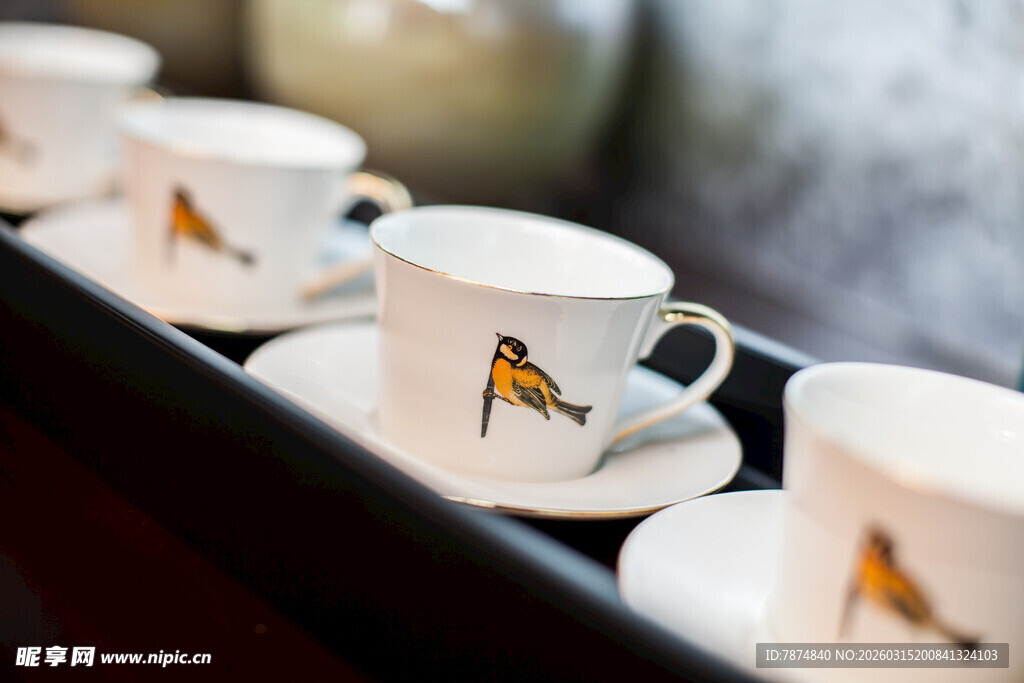 精致小鸟图案陶瓷咖啡杯