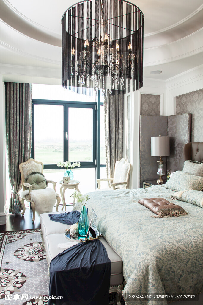 豪华典雅的卧室室内场景