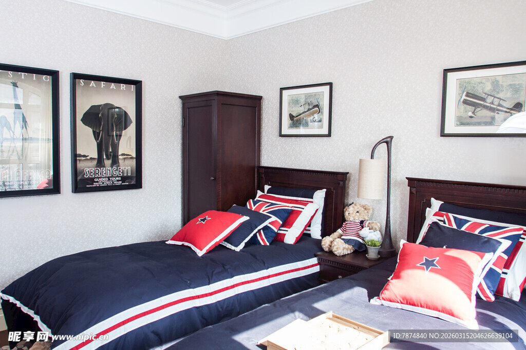 简约英伦风儿童卧室场景