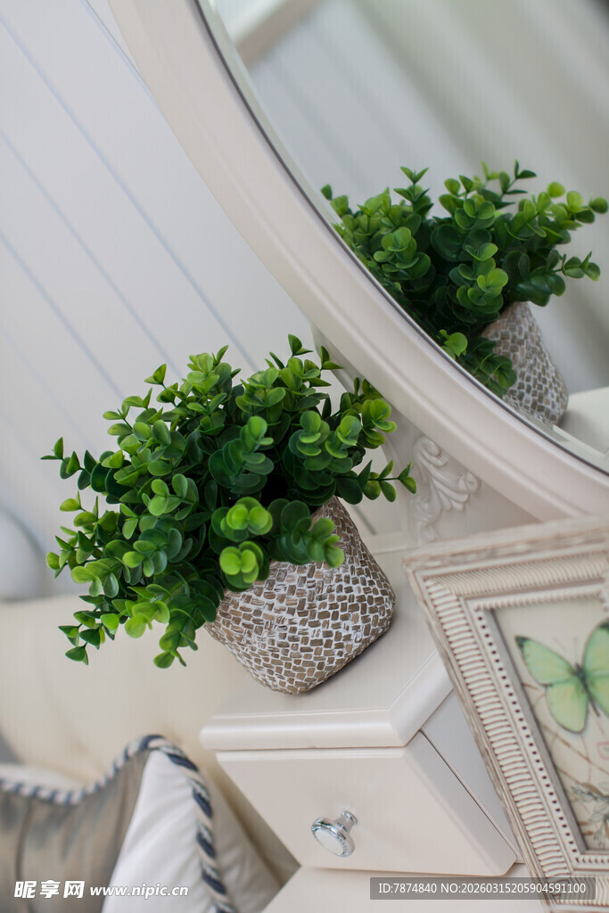梳妆台上的绿植盆栽
