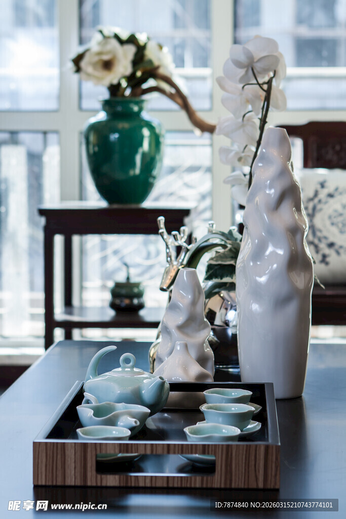 中式雅致茶室摆件景观