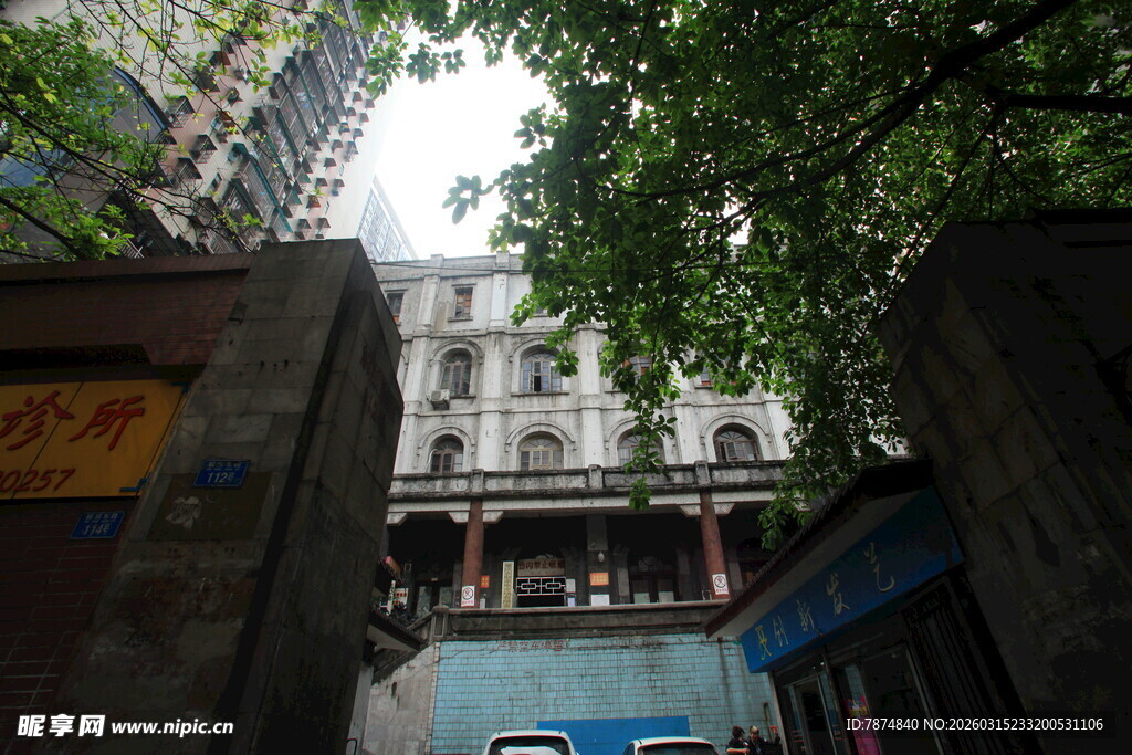 透过绿植看复古建筑