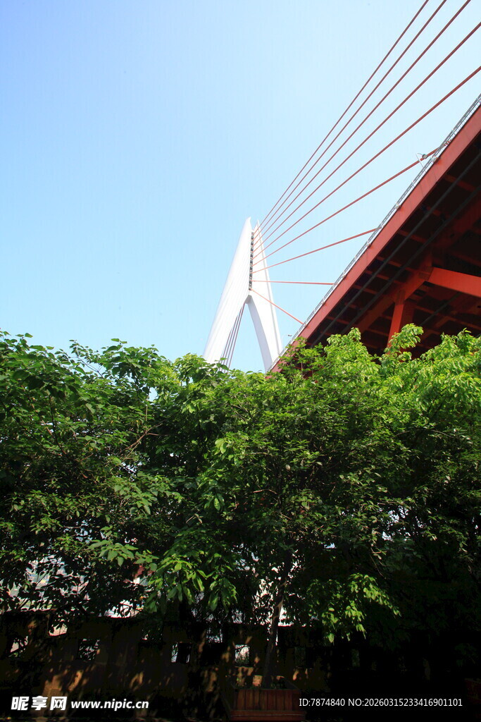 红桥绿树映蓝天