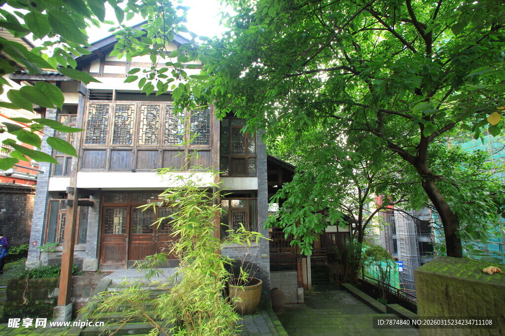 中式庭院 绿树环绕的民居