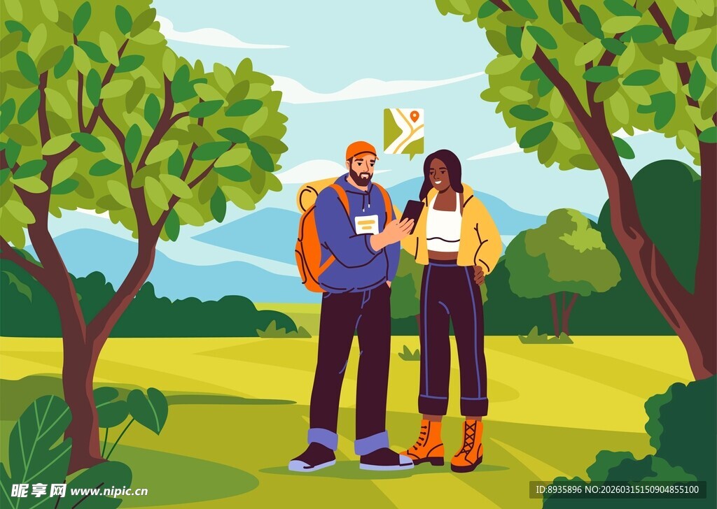 户外徒步插画