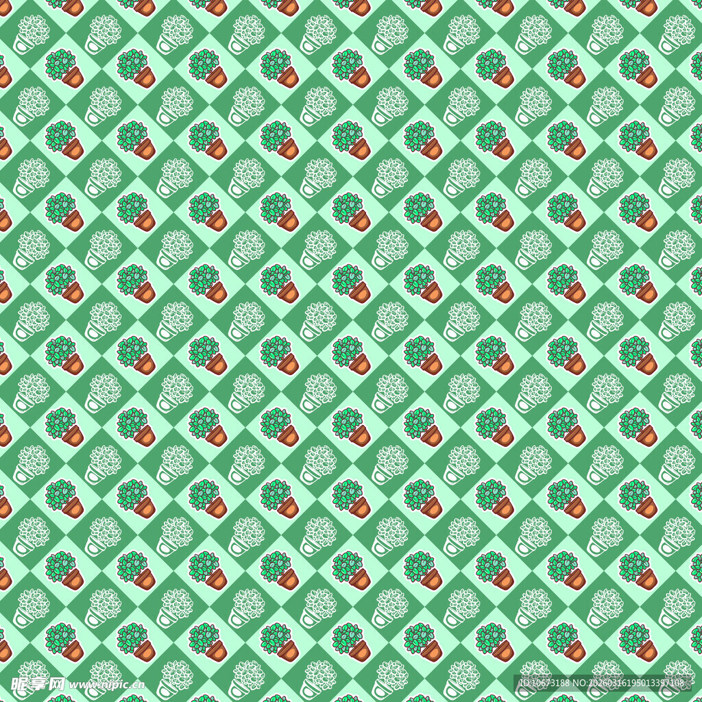  绿色盆栽无缝背景 