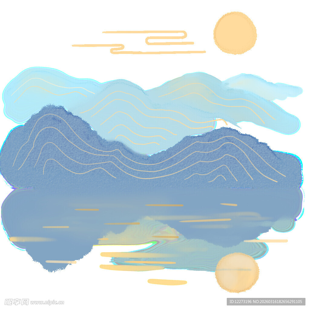 山水日出风景插画