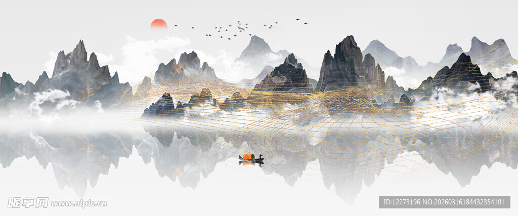 水墨山水间的孤舟意境