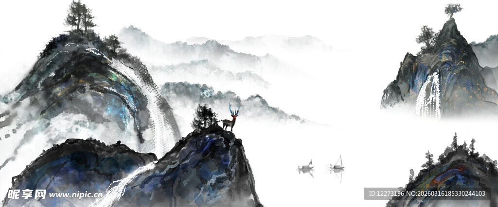 水墨山水 群山云雾缭绕