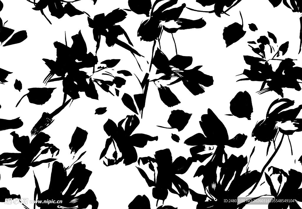 黑白花卉剪影图案