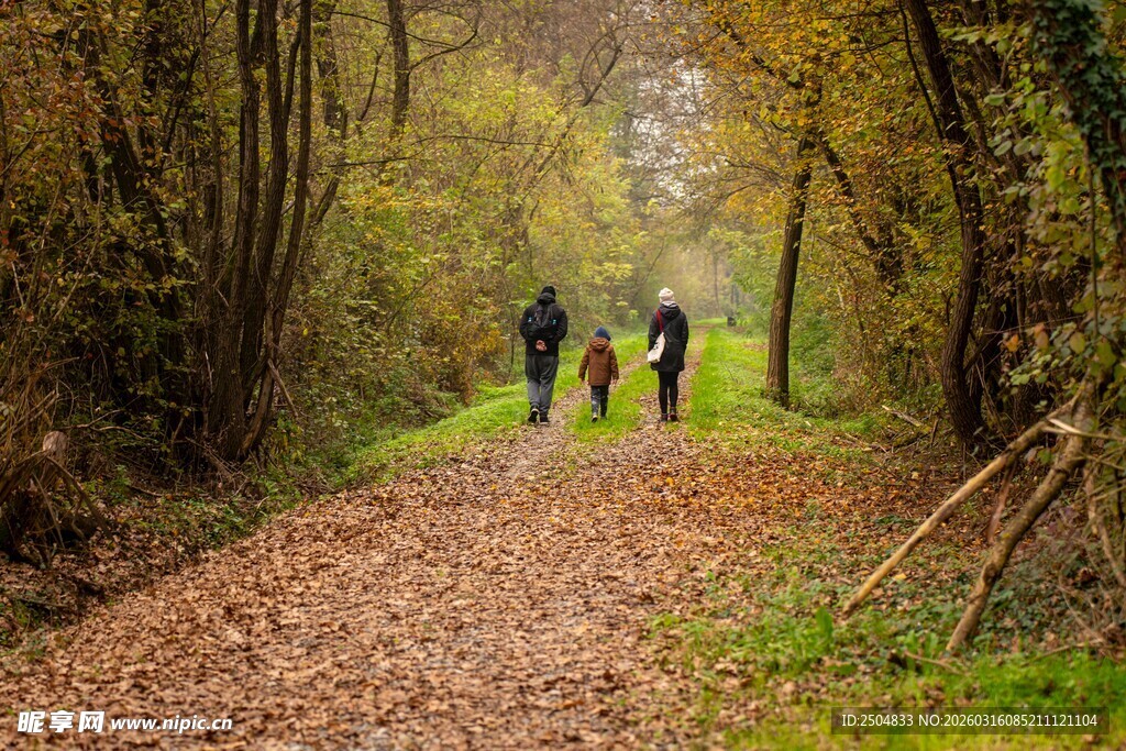 秋日林间漫步三人组