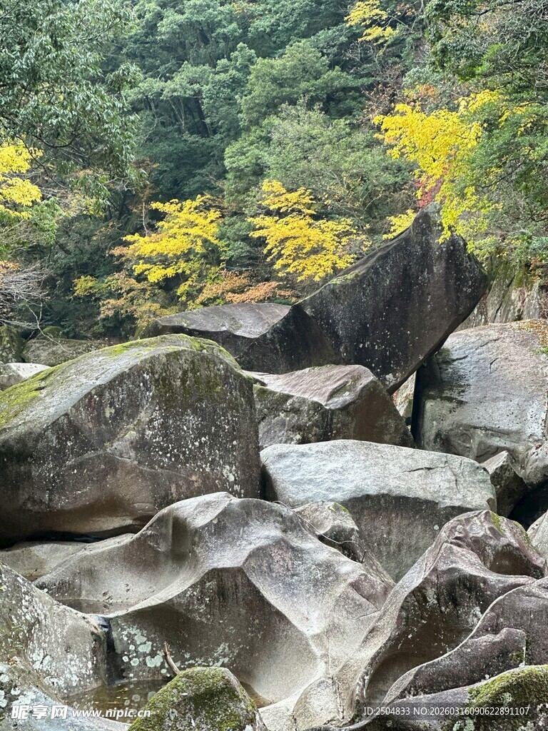 山间奇岩与多彩植被景观