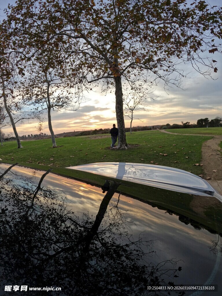 夕阳下的公园静谧景致