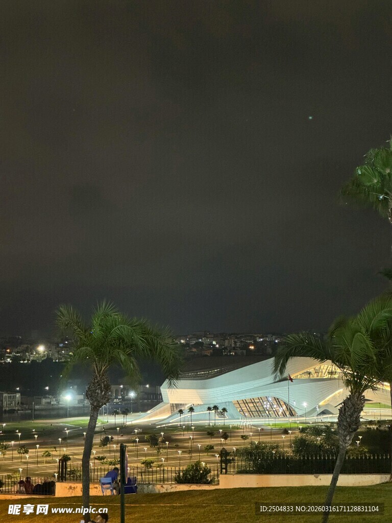 夜晚城市景观中的独特建筑