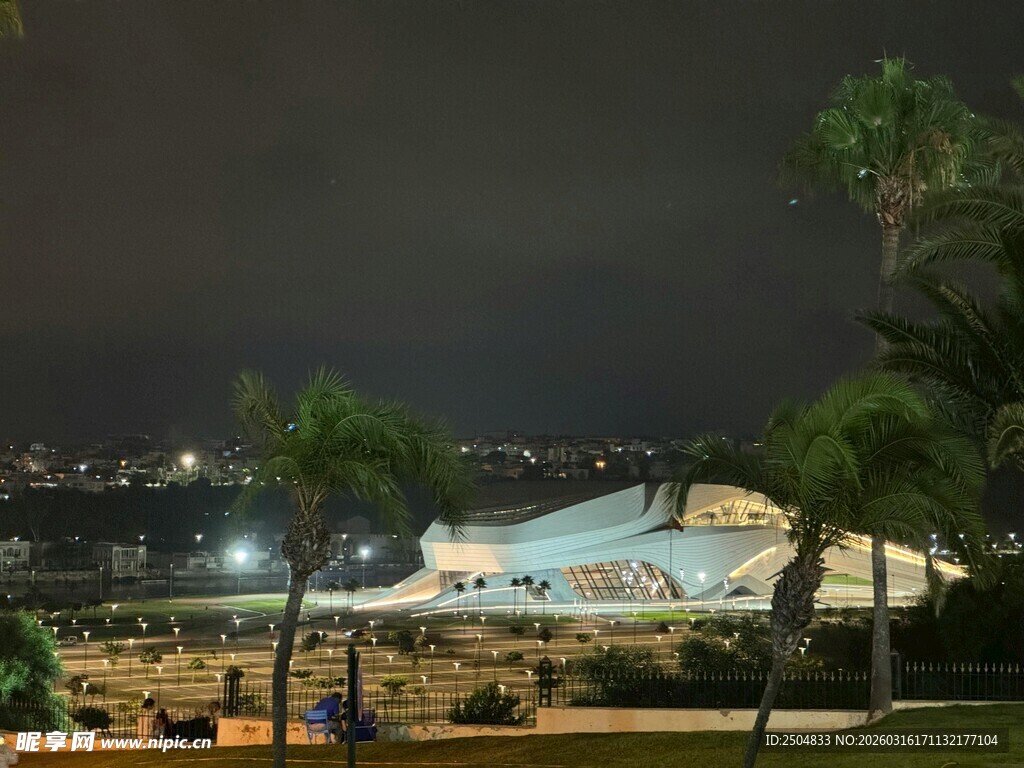 夜晚海滨城市景观