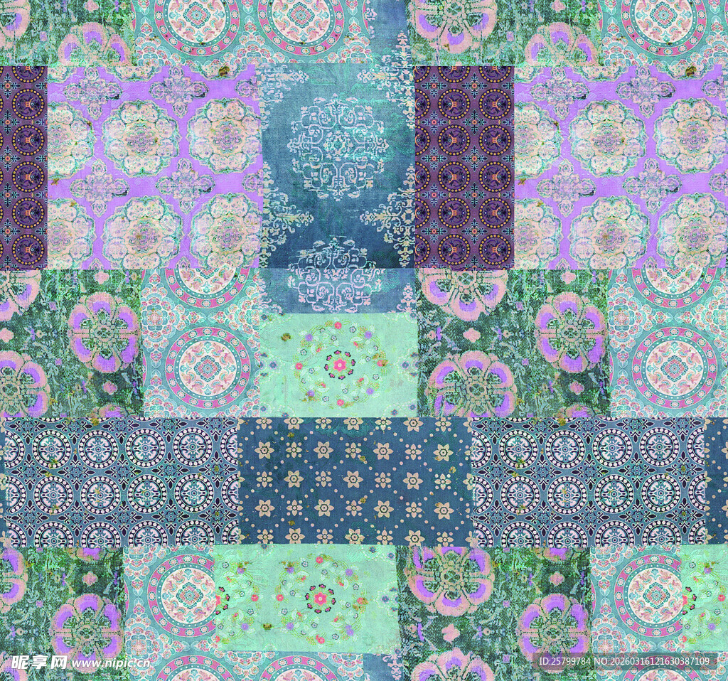 多彩几何花卉拼接图案