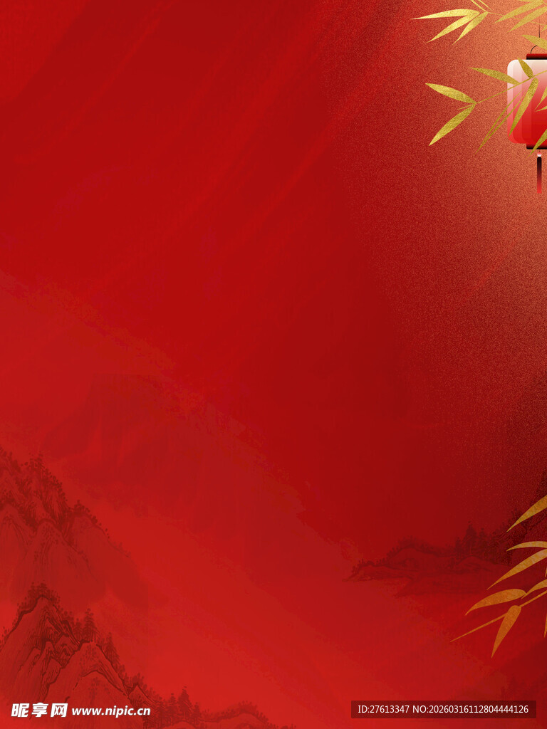 红色国风背景典雅意境