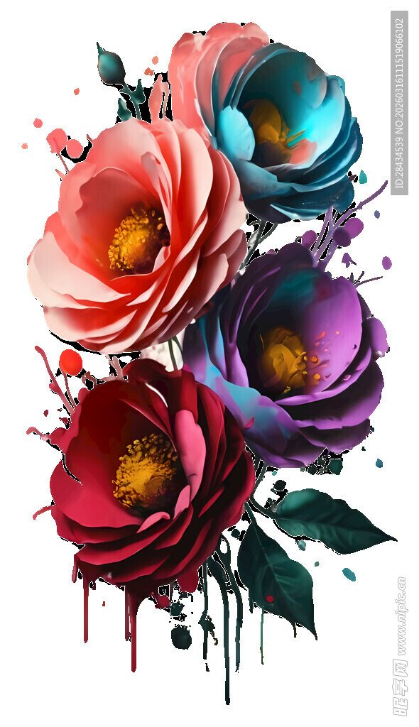 多彩花卉艺术插画