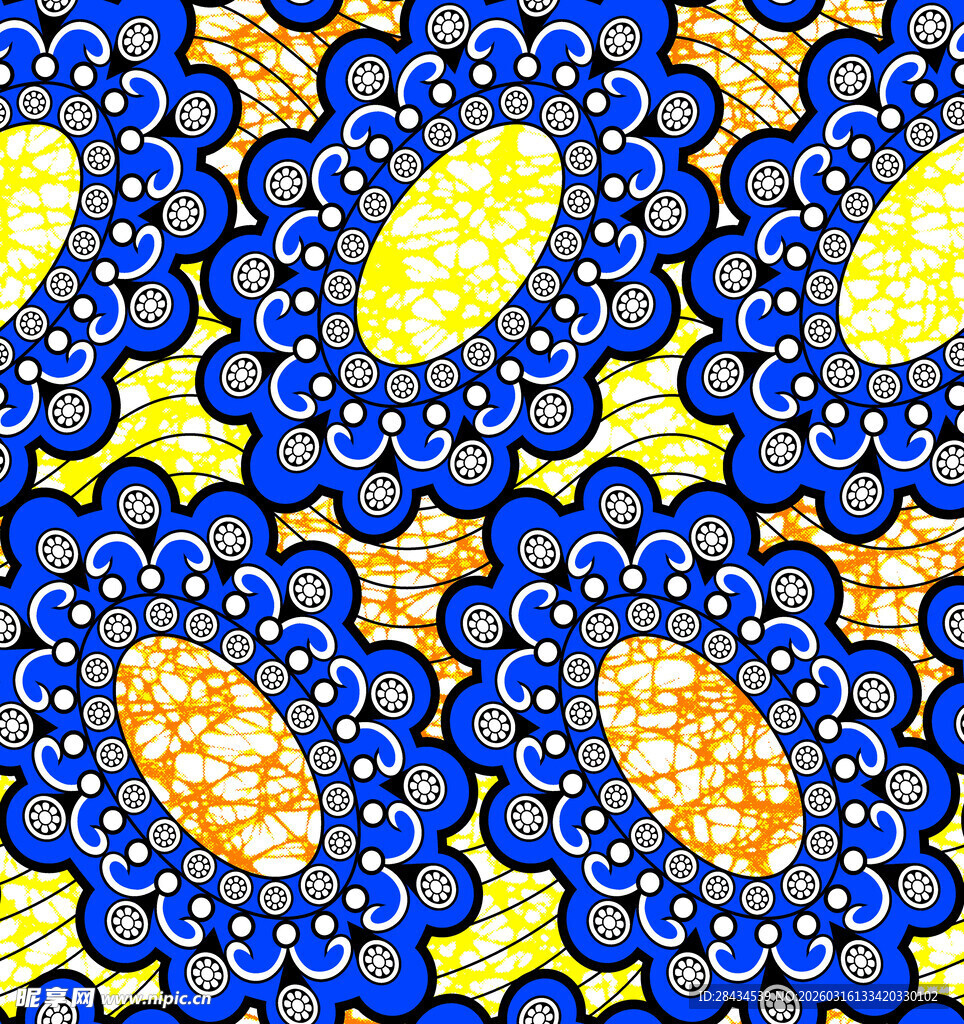 蓝黄花卉图案纹理背景
