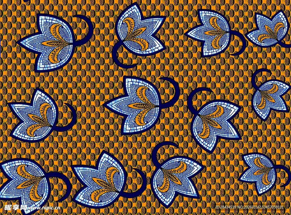 蓝叶黄底几何图案纹理