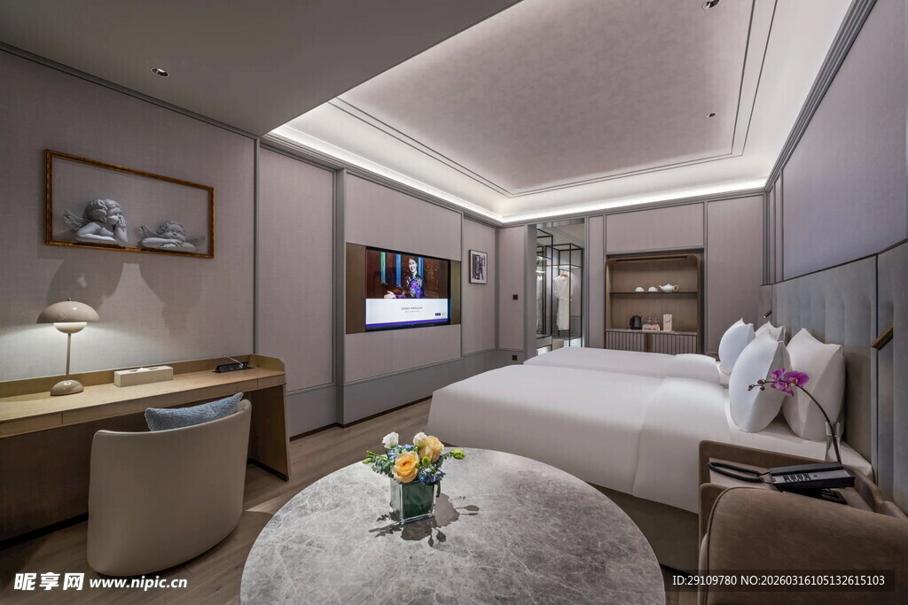 豪华舒适的现代风格酒店客房