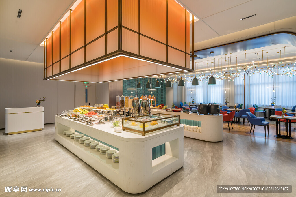现代餐厅自助餐区室内景观