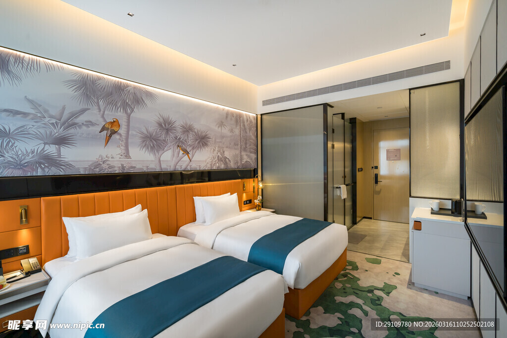 现代简约风格双床酒店客房