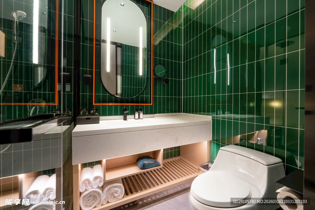 现代绿瓷砖浴室设计
