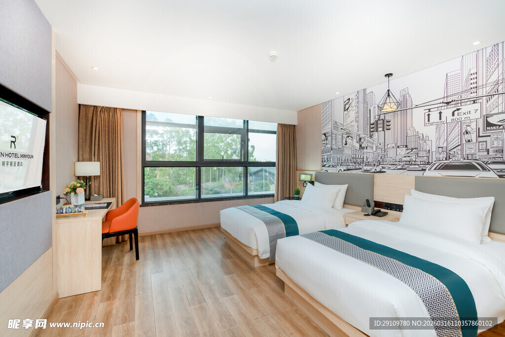 现代简约风双床酒店客房