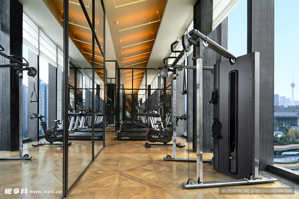 现代健身房内部器械展示