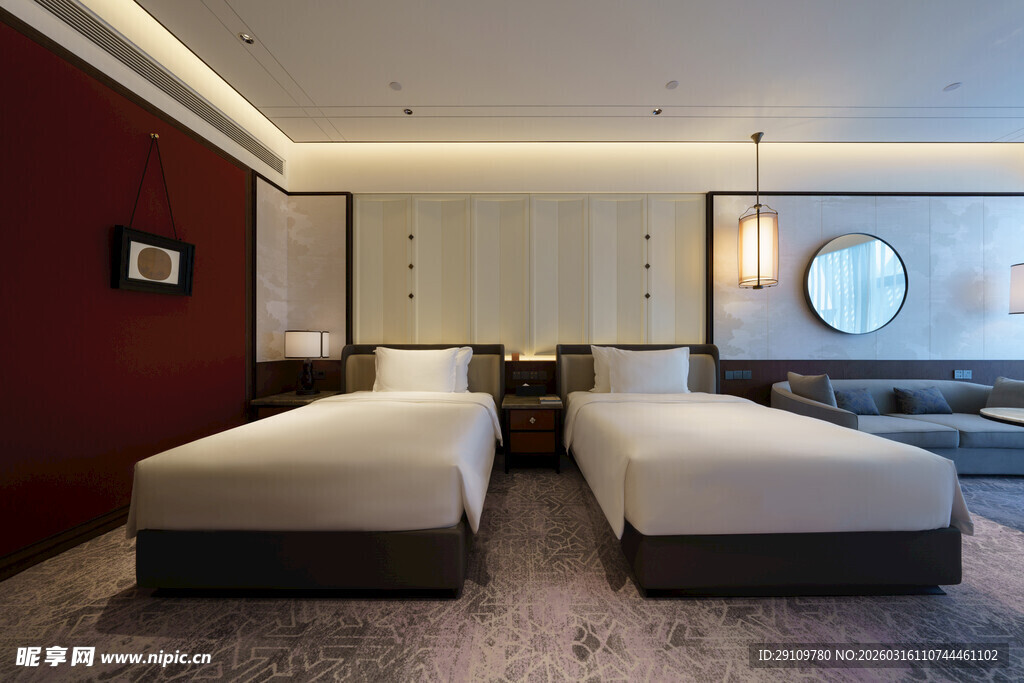 现代风格双床卧室空间