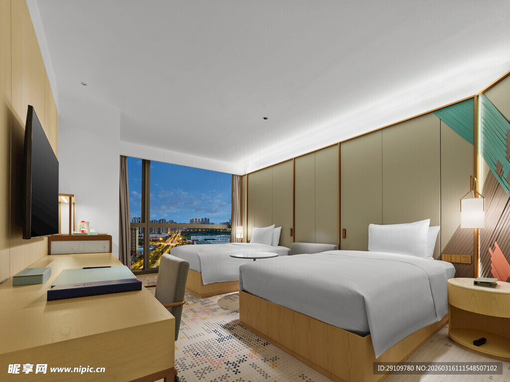 现代豪华双床酒店客房