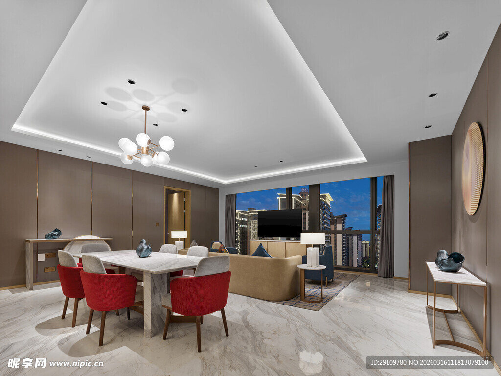 现代奢华风客厅餐厅一体化