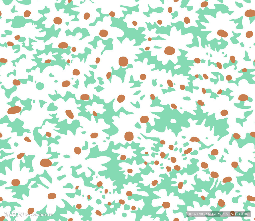 绿底橙点碎花数码印花