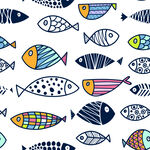 多彩手绘鱼数码印花