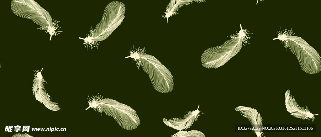 绿色背景上的白色羽毛图案