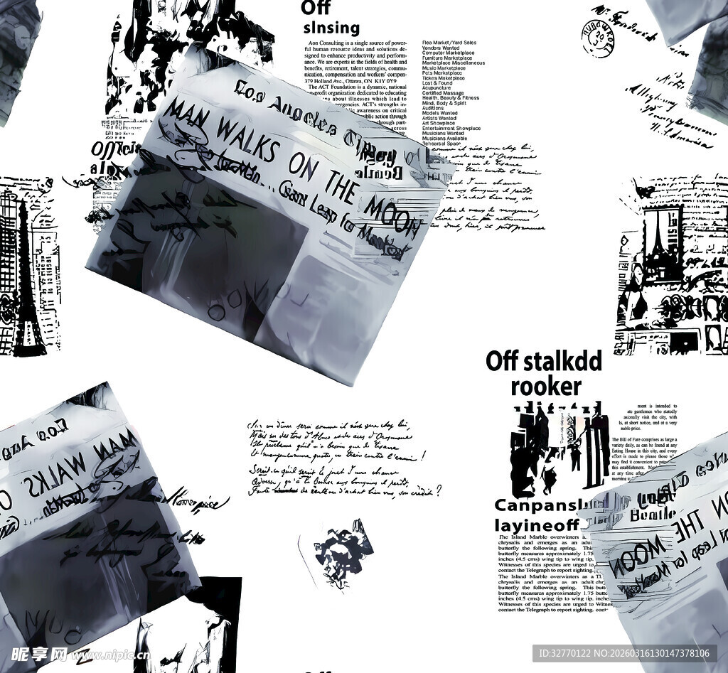 复古报纸拼贴艺术画面