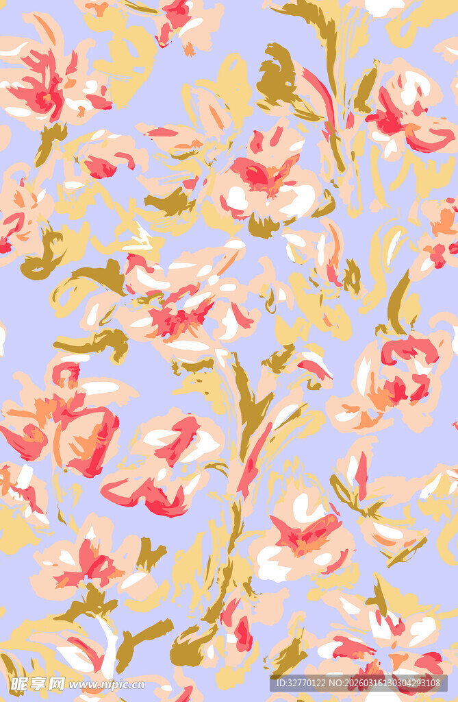 淡蓝底繁花花卉图案