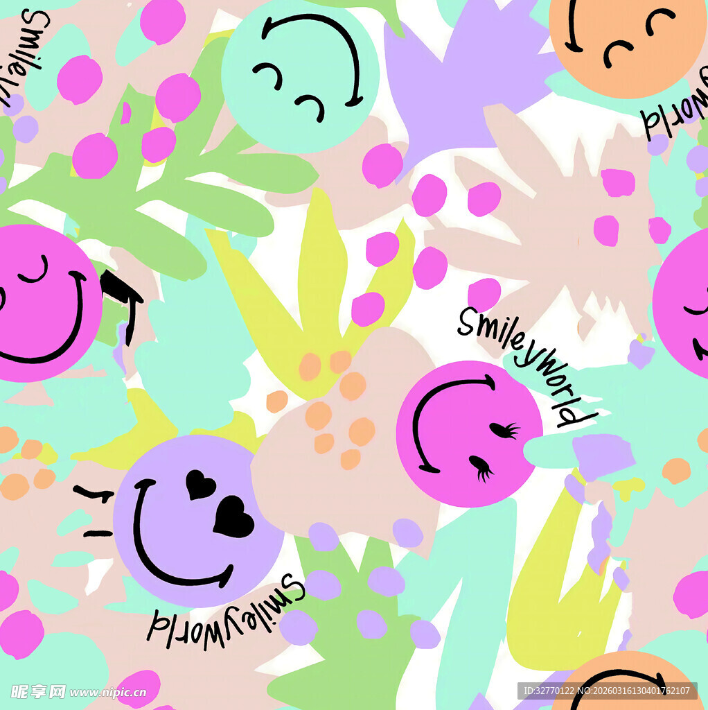 多彩笑脸花卉图案背景