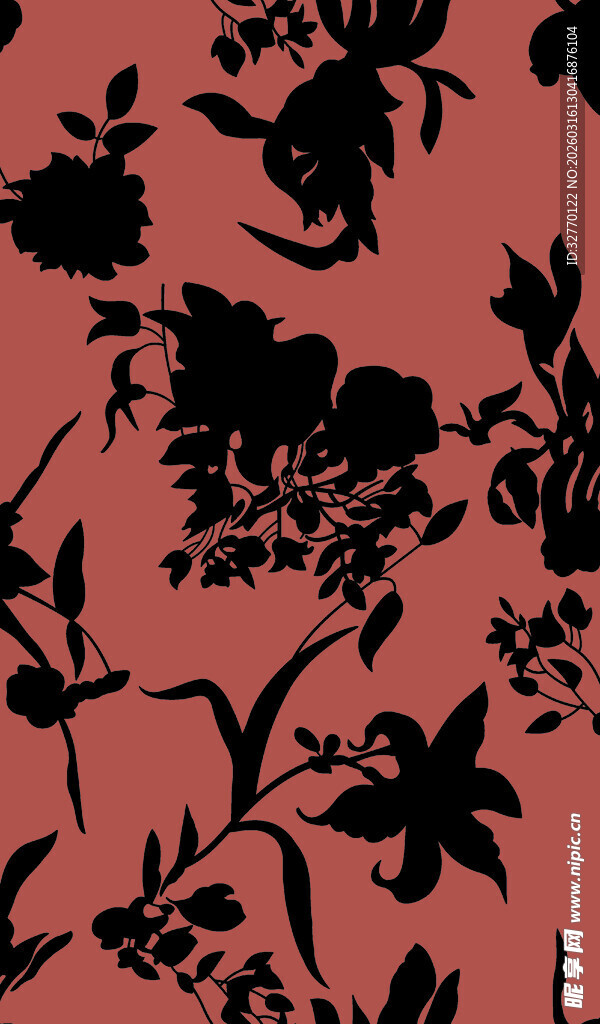 粉色底黑色花卉图案