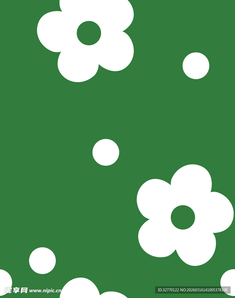 绿色背景白色花朵图案