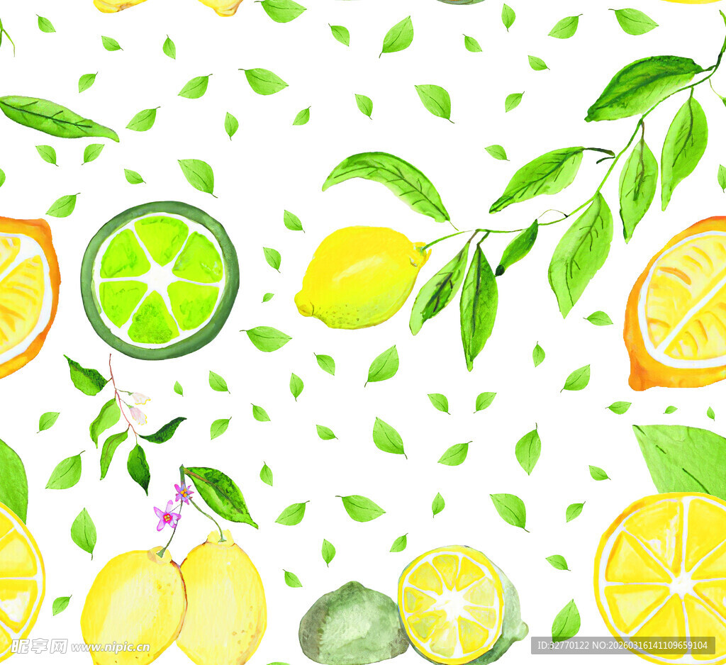 清新柠檬水彩水果图案